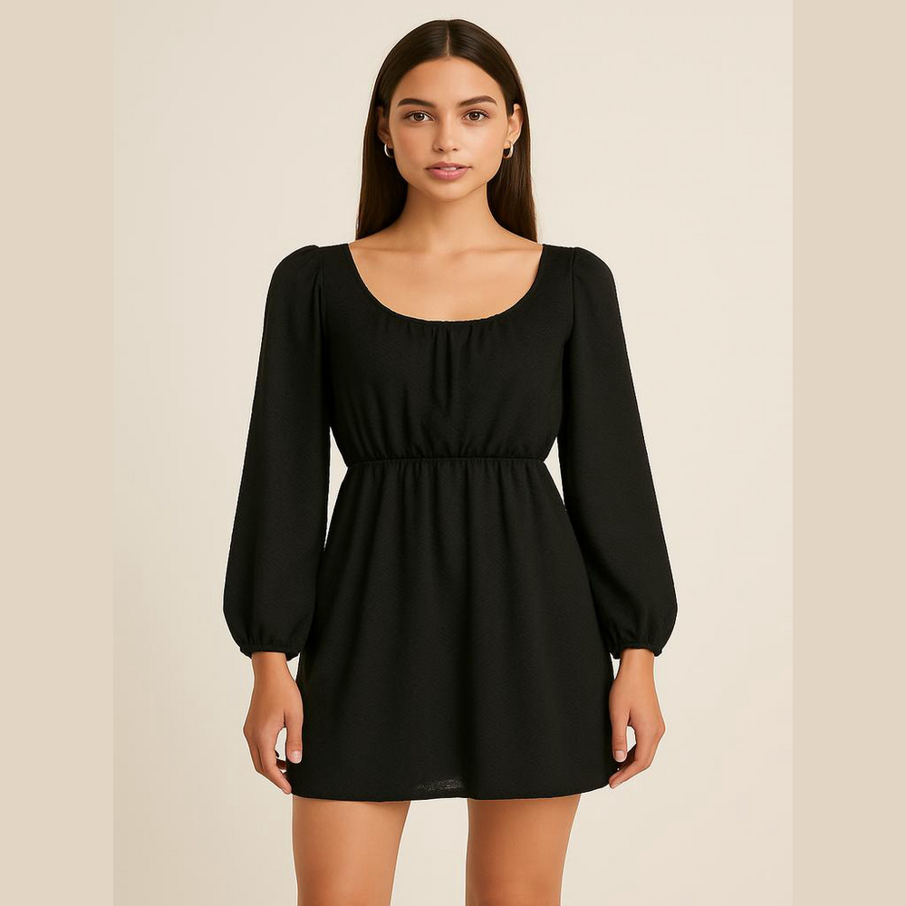 Speckless Black Mini Dress - Women's M - Long Sleeve